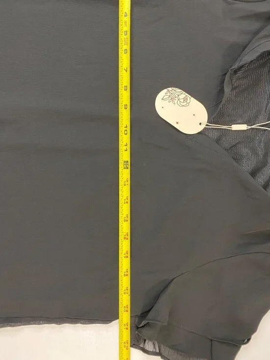 Black Ruffle Sleeve Chiffon Blouse L Lightweight & Elegant NWT - Picture 4 of 9